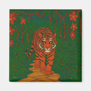 Imán Arte de cloisonne Tigre en el camino de la selva