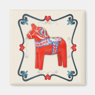 Imán Arte de Dala Horse Folk Sueco enmarcado