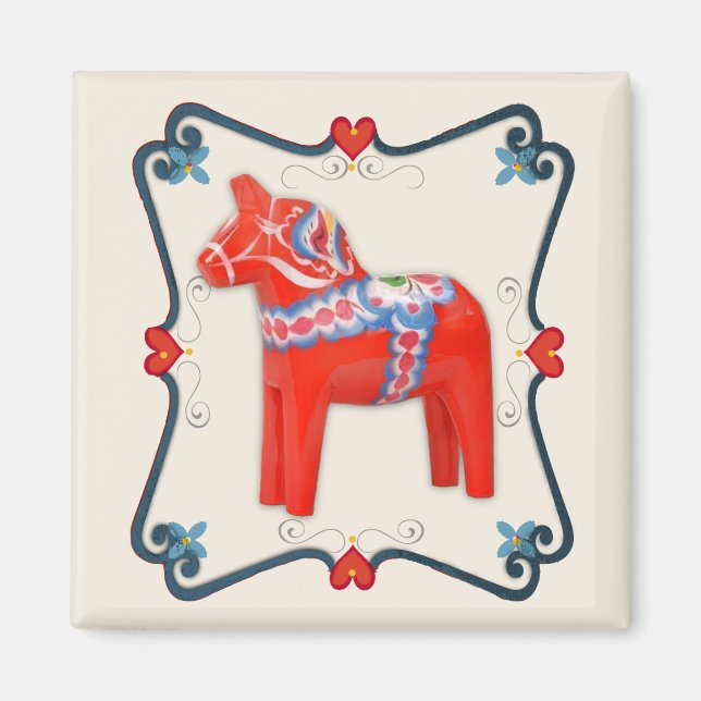 Imán Arte de Dala Horse Folk Sueco enmarcado (Frente)