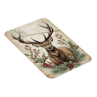 Imán Arte de decoupage de ciervos de Navidad vintage