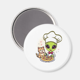 Imán Arte de dibujos animados de gato chef de pizza ali