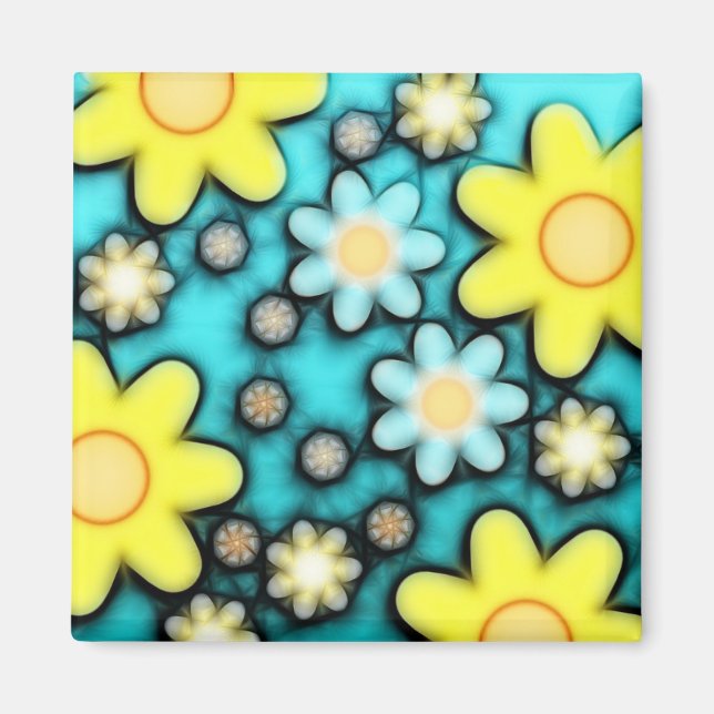 Imán Arte de energía de flores amarillas y azules (Frente)