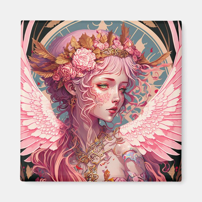 Imán Arte de fantasía de Angel Fairy Rosa (Frente)