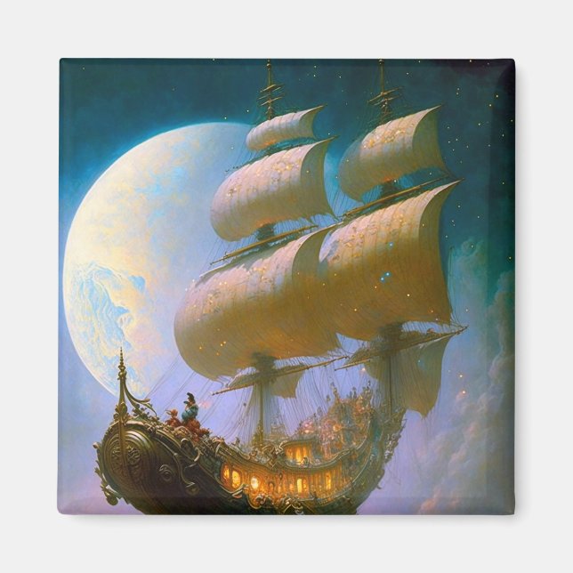 Imán Arte de fantasía de barco volador (Frente)