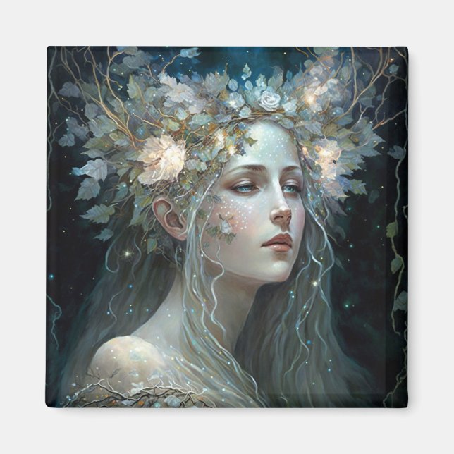 Imán Arte de fantasía de la diosa plateada (Frente)