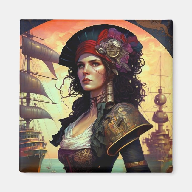 Imán Arte de fantasía de la mujer pirata (Frente)