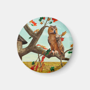 Imán Arte de fauna del arce de búho de otoño