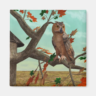 Imán Arte de fauna del arce de búho de otoño