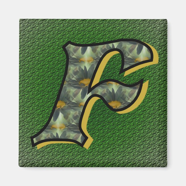 Imán Arte de flor de margarita con inicial de monograma (Frente)