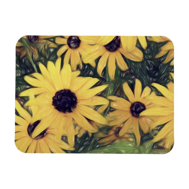 Imán arte de flores amarillas soleadas alegre (Horizontal)