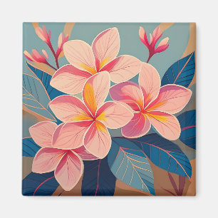 Imán Arte de flores de plumeria rosa tropical