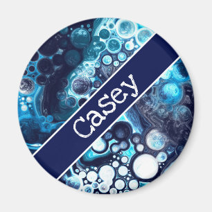 Imán Arte de fluido de mármol blanco y azul personaliza
