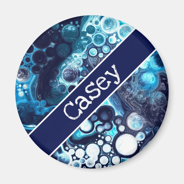 Imán Arte de fluido de mármol blanco y azul personaliza (Frente)