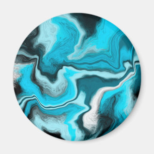Imán Arte de fluidos de mármol azul, negro y blanco