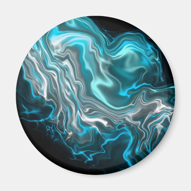 Imán Arte de fluidos de mármol negro y azul (Frente)