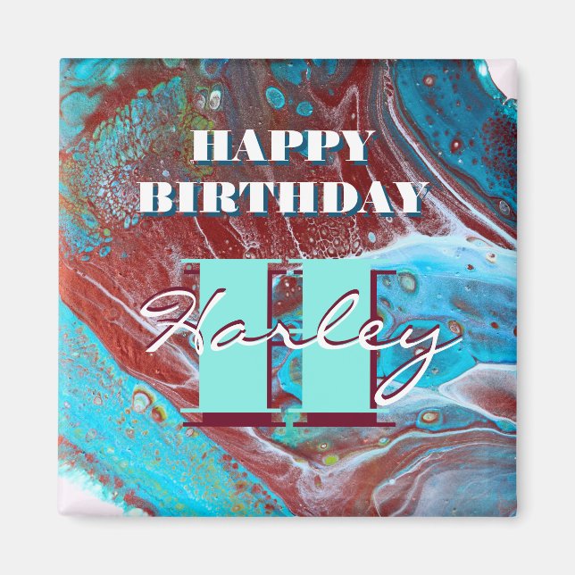 Imán Arte de flujo acrílico de cobre y Verde azulado (Frente)