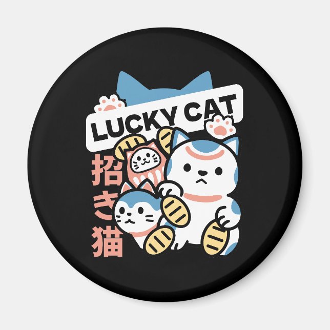 Imán Arte de Gato Afortunado – Maneki Neko con Moneda d (Frente)