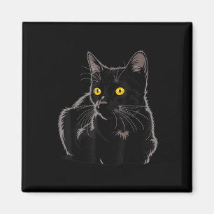 Imán Arte de gato negro gráfico con ojos amarillos Cool