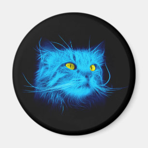 Imán Arte de gato neon azul genial - Diseño de animal l