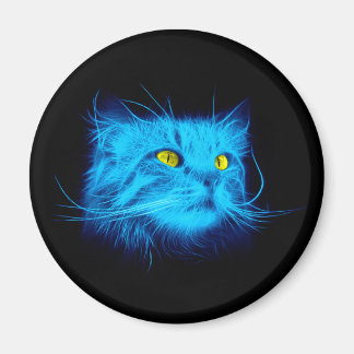 Imán Arte de gato neon azul genial - Diseño de animal l