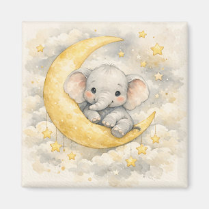 Imán Arte de guardería de luna de elefante lindo