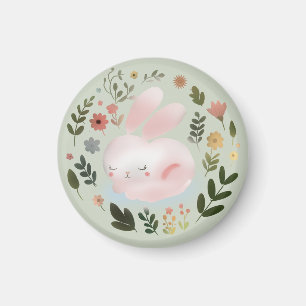 Imán Arte de guirnalda floral de conejito de primavera
