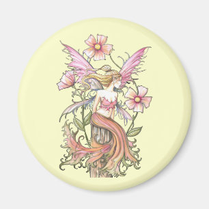 Imán Arte de Hada de Flor Rosa
