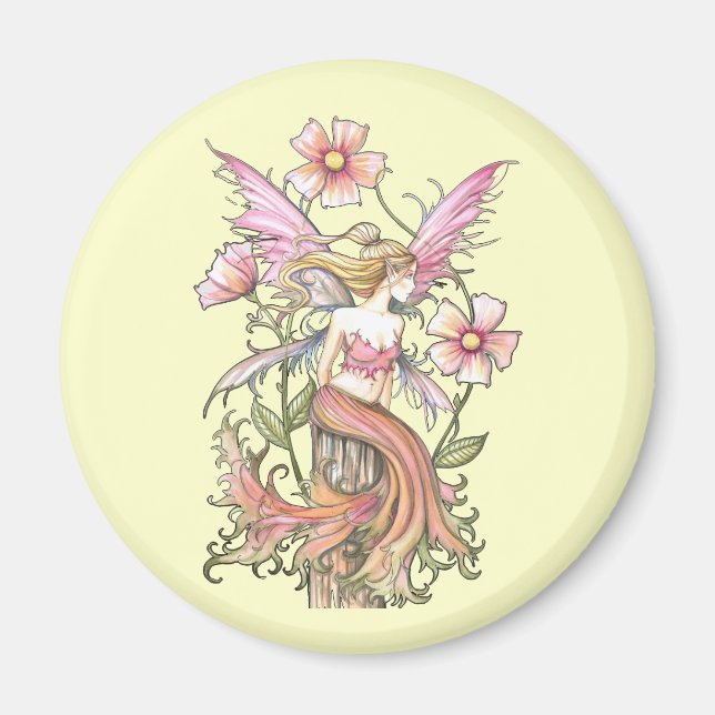 Imán Arte de Hada de Flor Rosa (Frente)