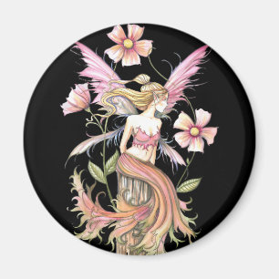 Imán Arte de Hada de Flor Rosa