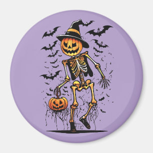 Imán Arte de Halloween de esqueleto de calabaza