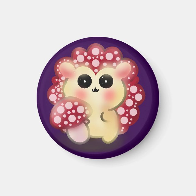 Imán Arte de hongo rojo Kawaii adorable erizo seta (Frente)