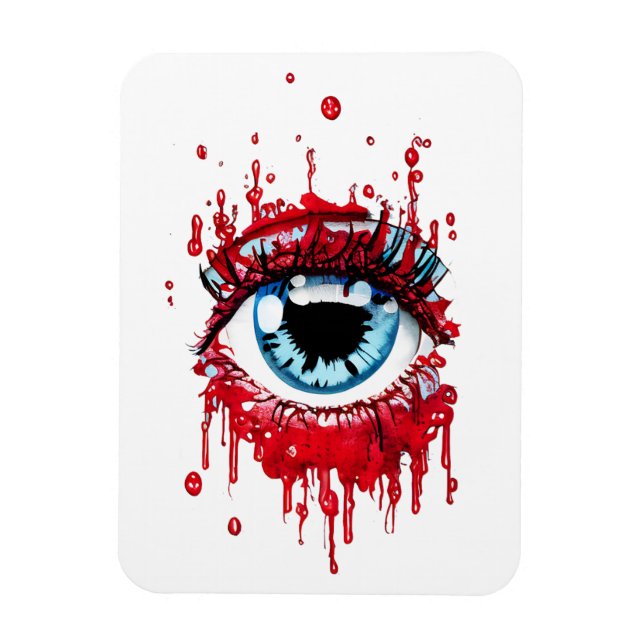 Imán Arte de horror de ojos azules goteando sangre (Vertical)