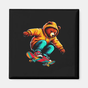 Imán Arte de ilustración de skateboarding de oso genial