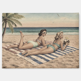 Imán Arte de impresión pinup de playa vintage | Chicas