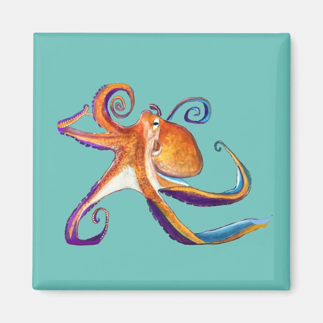 Imán Arte de la acuarela Octopus sealife (Frente)