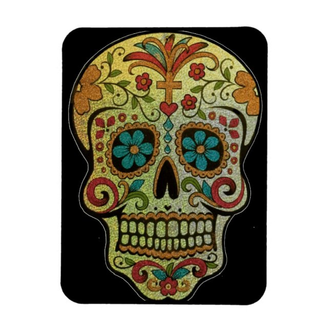 Imán Arte de la calavera del azúcar, Día de los Muertos (Vertical)