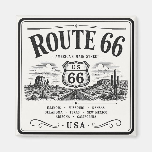 Imán Arte de la Carretera 66 Vintage (Frente)