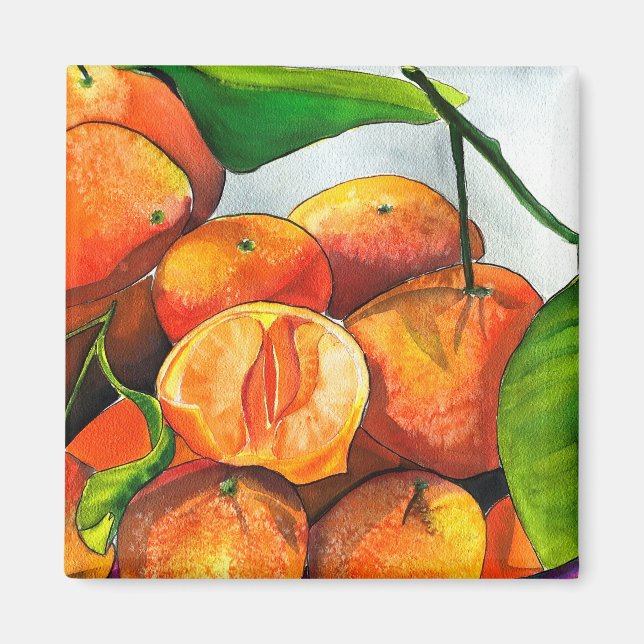 Imán Arte de la fruta de la acuarela del naranja mandar (Frente)