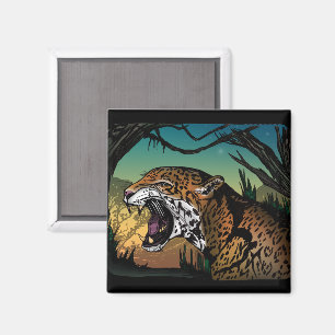 Imán Arte de la jungla del jaguar gruñón feroz – Azul t