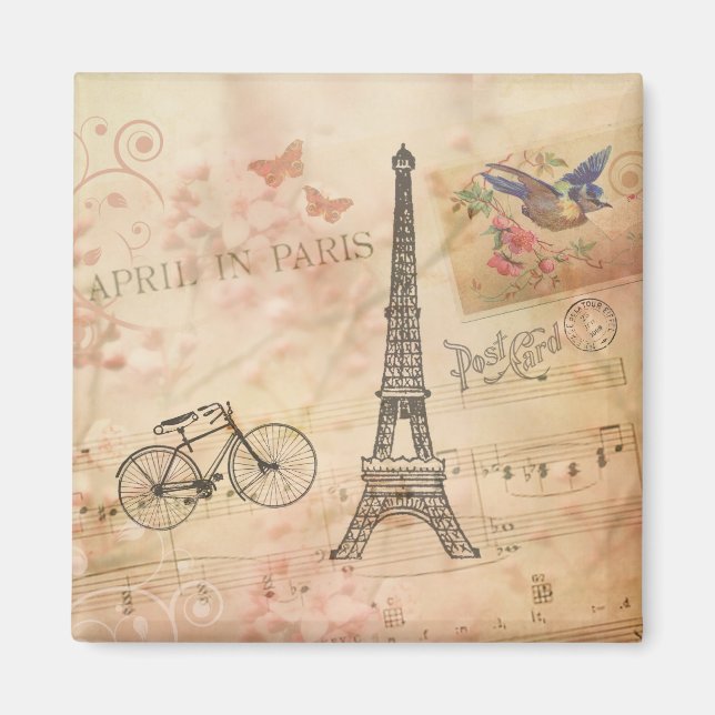 Imán Arte de la Torre Eiffel Vintage (Frente)