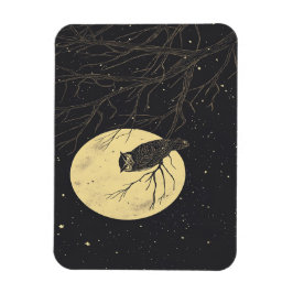 Imán Arte De Lechuza Vintage Bajo Un Cielo De Luna