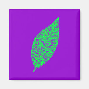 Imán Arte de línea de hoja de esqueleto púrpura y verde
