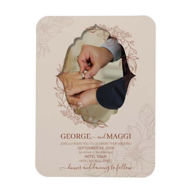 Imán Arte de línea de Magnolia Ornata  (Vertical)