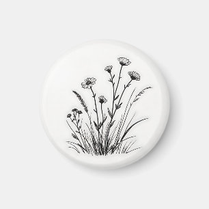Imán Arte de línea de margaritas de pradera de flores s