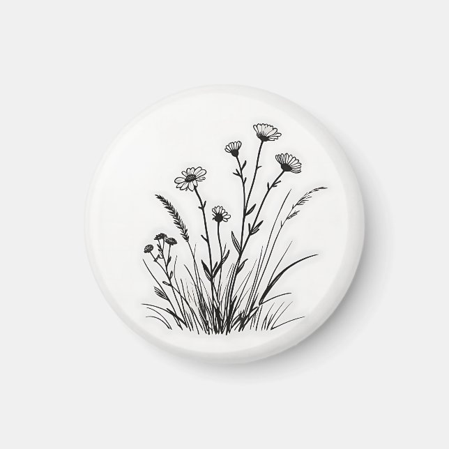 Imán Arte de línea de margaritas de pradera de flores s (Frente)