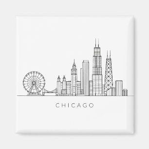 Imán Arte de línea del horizonte minimalista de Chicago