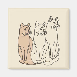 Imán Arte de línea Minimalista de tres gatos