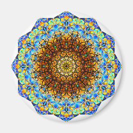 Imán Arte de Mandala azul y amarillo