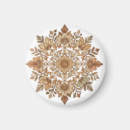 Imán Arte de Mandala Floral Intrincado en Tonos Marrone