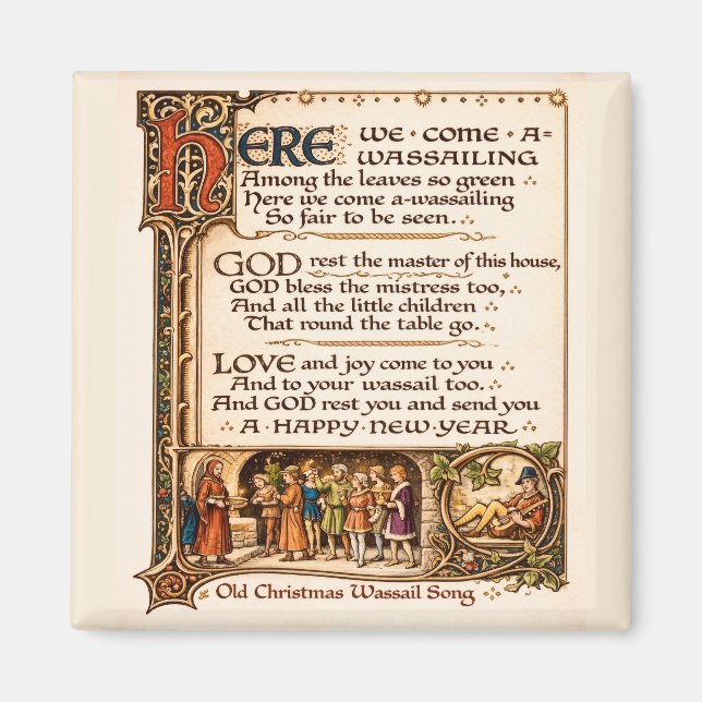 Imán Arte de Manuscrito Iluminado de la Canción Antigua (Frente)